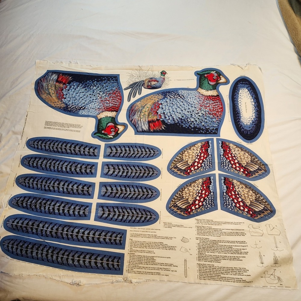 Vintage 1970s Cranston VIP Pheasant Cut Sew Fabric Panel Soft Sculpture Pillow